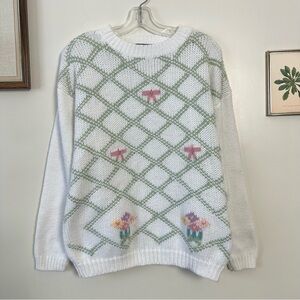 Vintage YarnWorks Patterned Bow & Flowers Knit Sweater